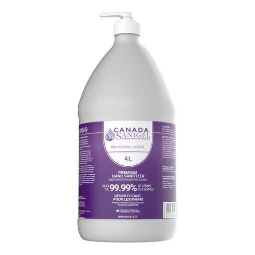 Canada Sanigel Premium Hand Sanitizer Gel | 4 Litre Bottle with Pump | 70% Alcohol
